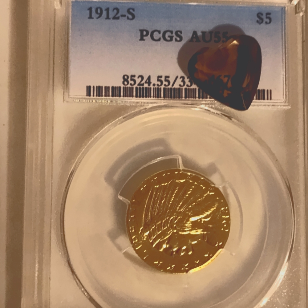 US Gold Coin 1912s PCGS Graded AU55 solid gold collectors $5 coin